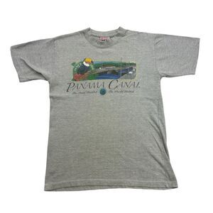 Vintage Panama Canal Shirt Mens Small S Gray Toucan Bird Short Sleeve Tropical